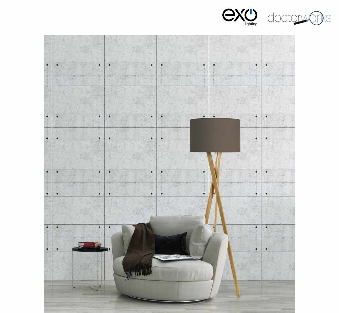 Pie de salón WOOD E27 42W Madera haya con pantalla Amsterdam tierra 450 mm