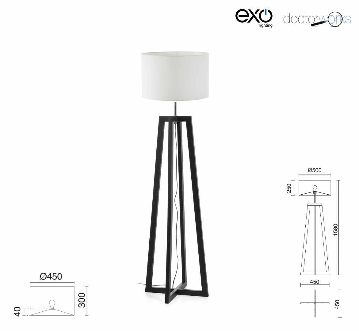 Pie de salón KARA E27 42W Negro con pantalla Amsterdam blanca 450 mm