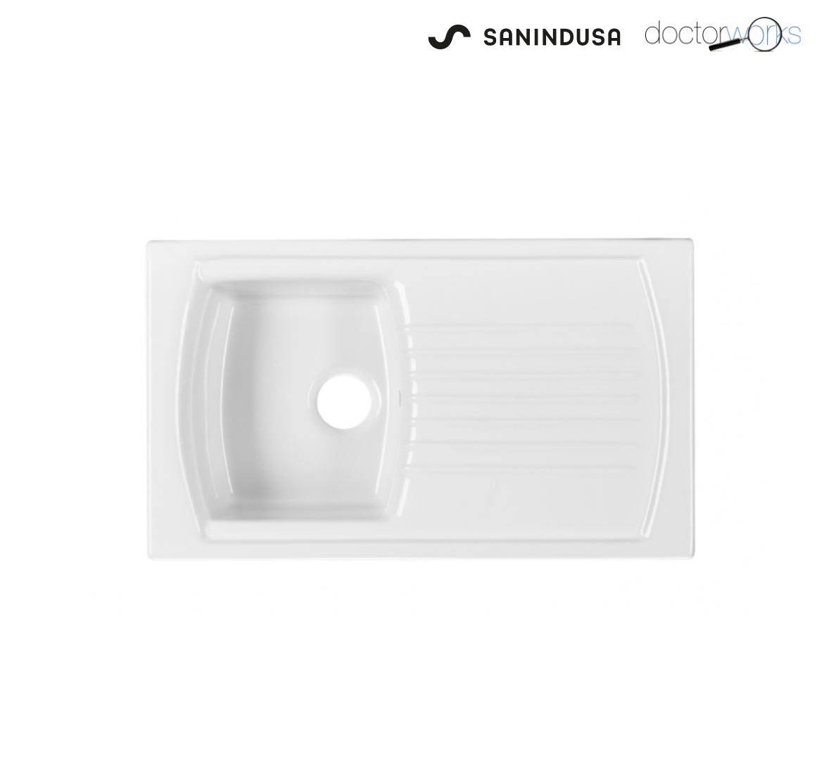 Fregadero Sanindusa mod. Lusitano con 1 cubeta y escurridor derecha color blanco 860 x 500 mm