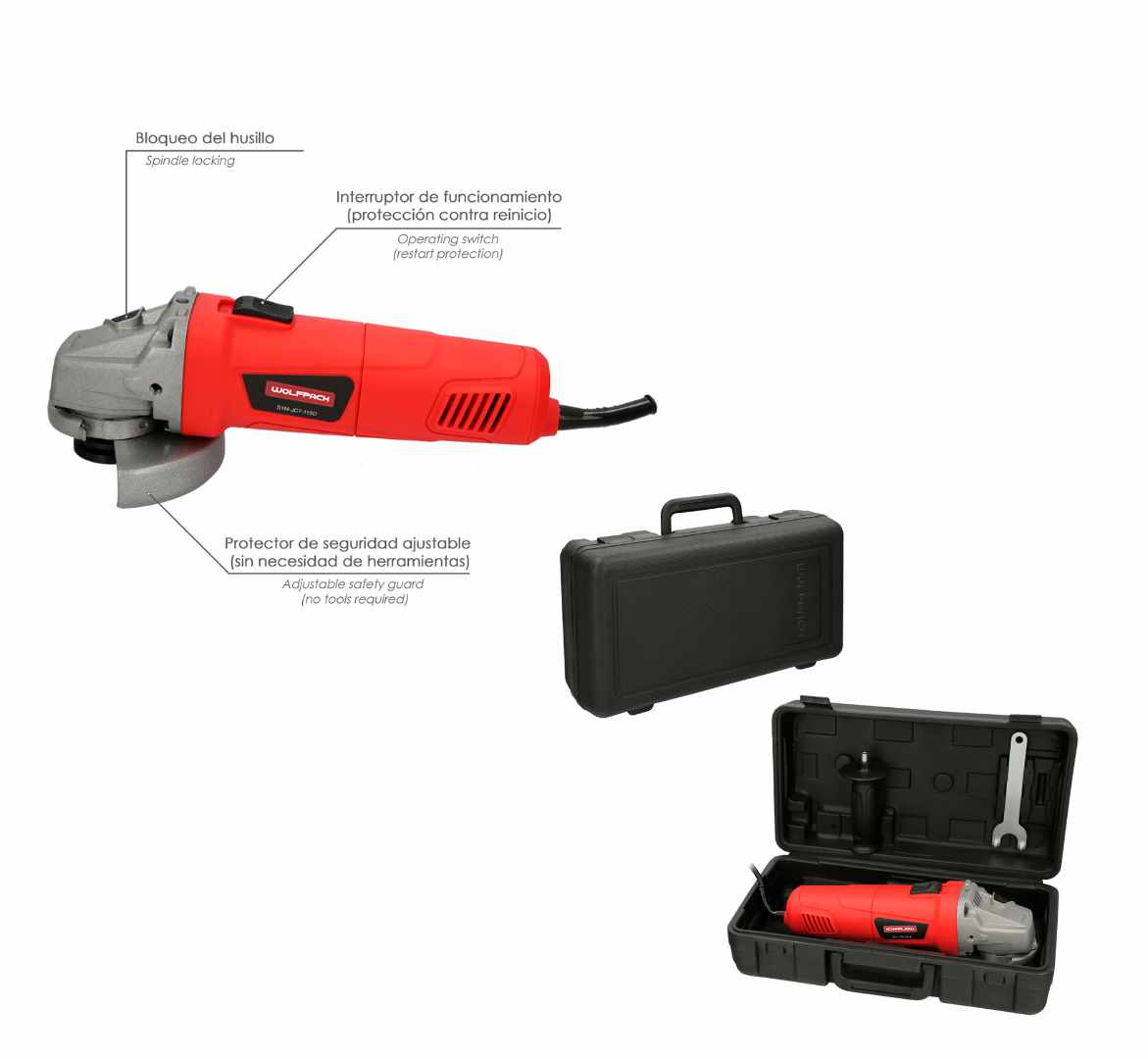 Amoladora Wolfpack 900 Watt. Disco115 mm. 11.000 R.P.M.