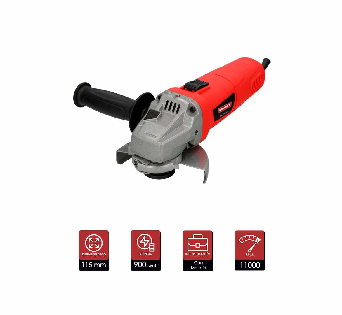 Amoladora Wolfpack 900 Watt. Disco115 mm. 11.000 R.P.M.