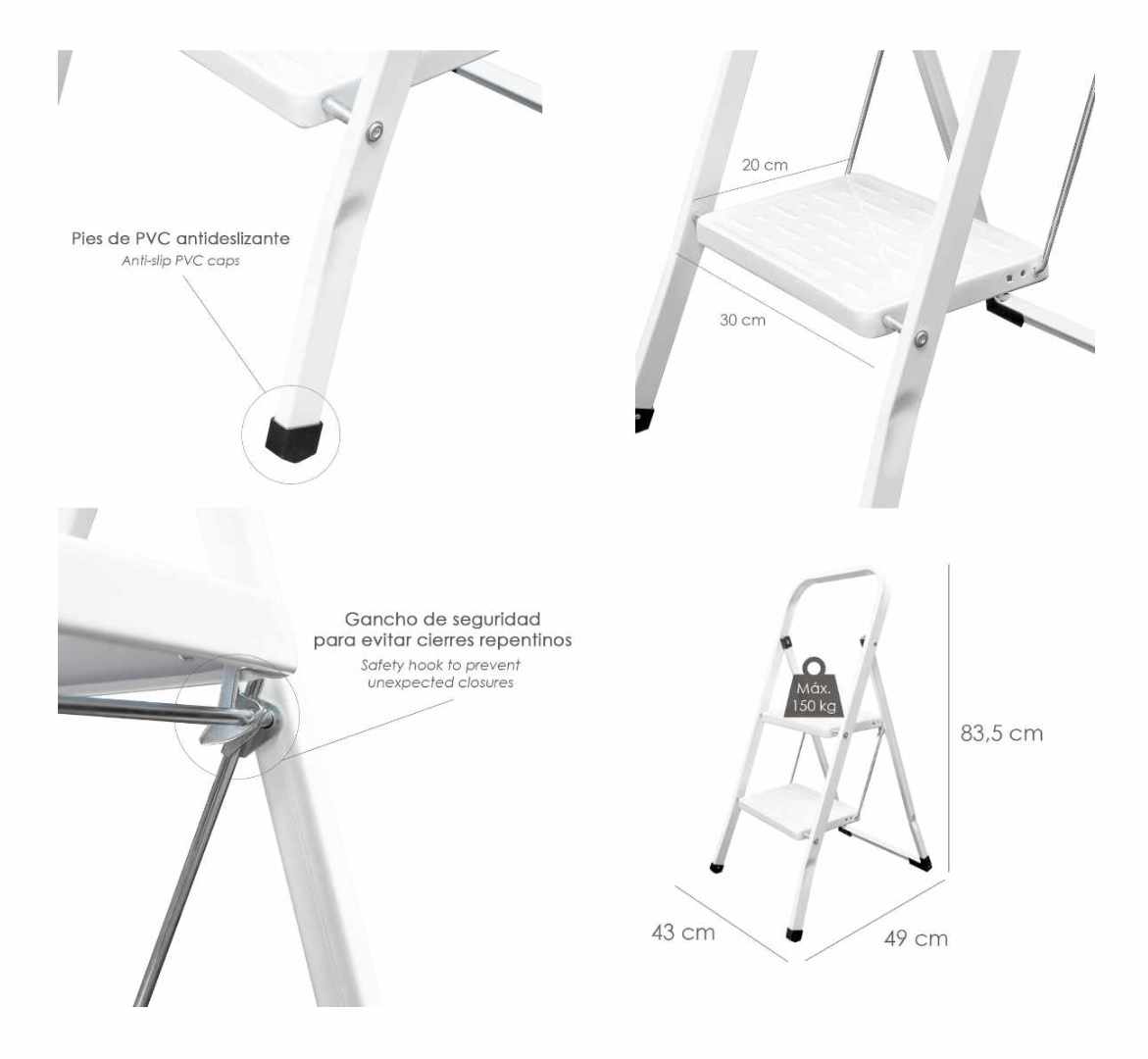 Escalerilla Acero 2 Peldaños Uso Doméstico