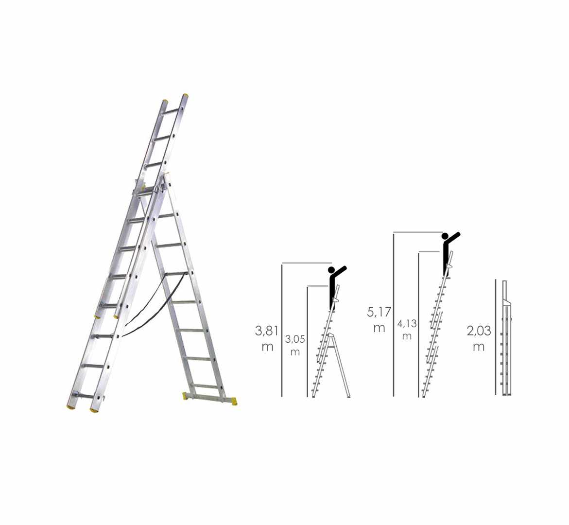 Escalera Aluminio 3 Tramos 7+ 7+ 7 Peldaños