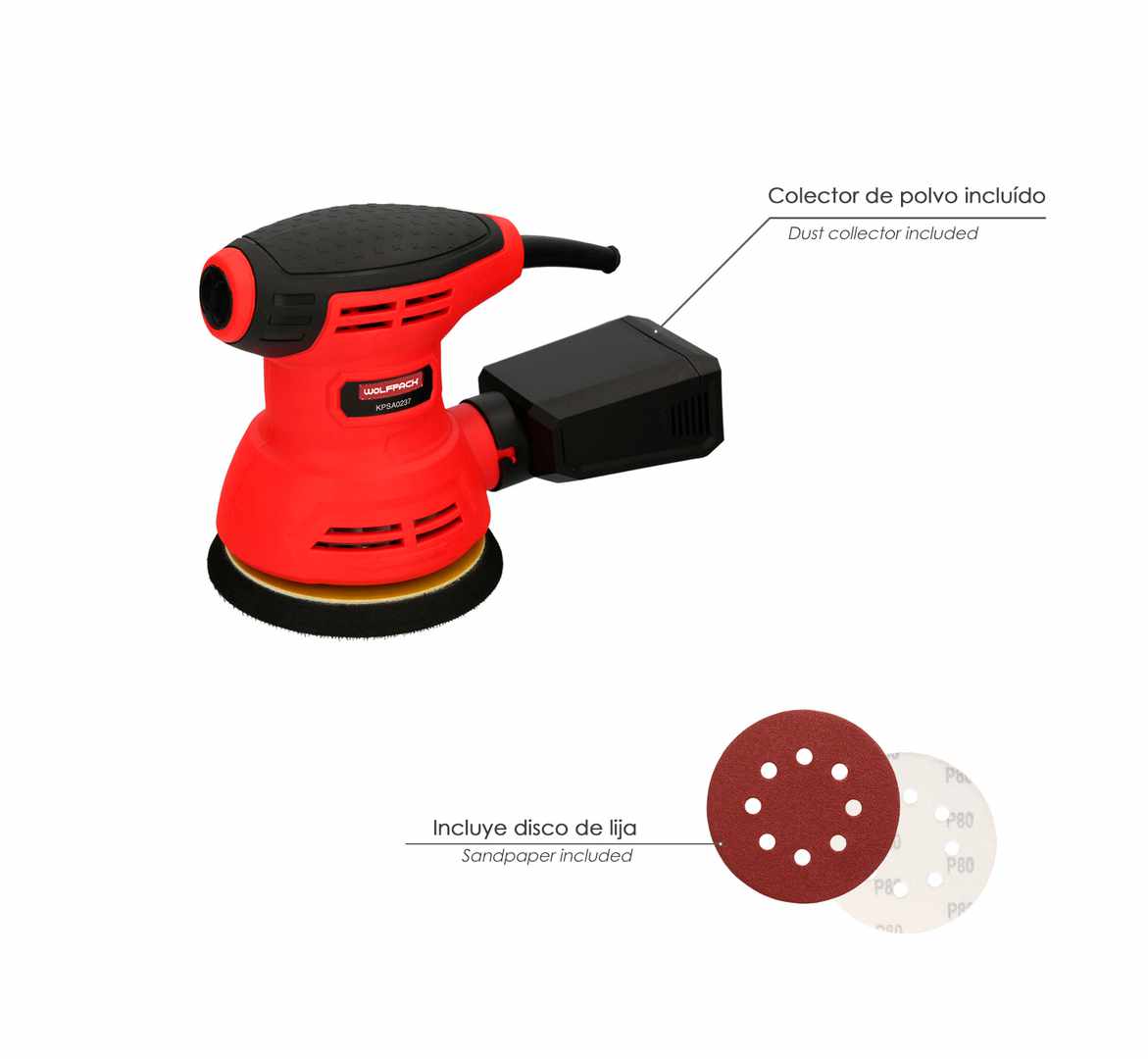 Lijadora Wolfpack Orbital 240 Watt. Disco 125 mm.